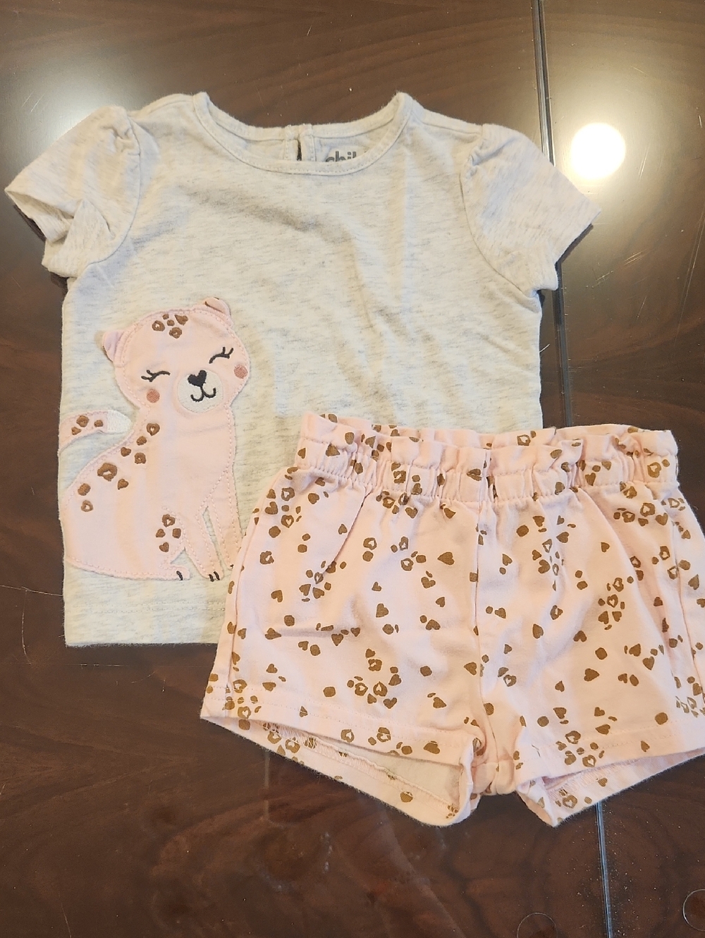 Pink Leopard Appliqué Tee & Shorts Set